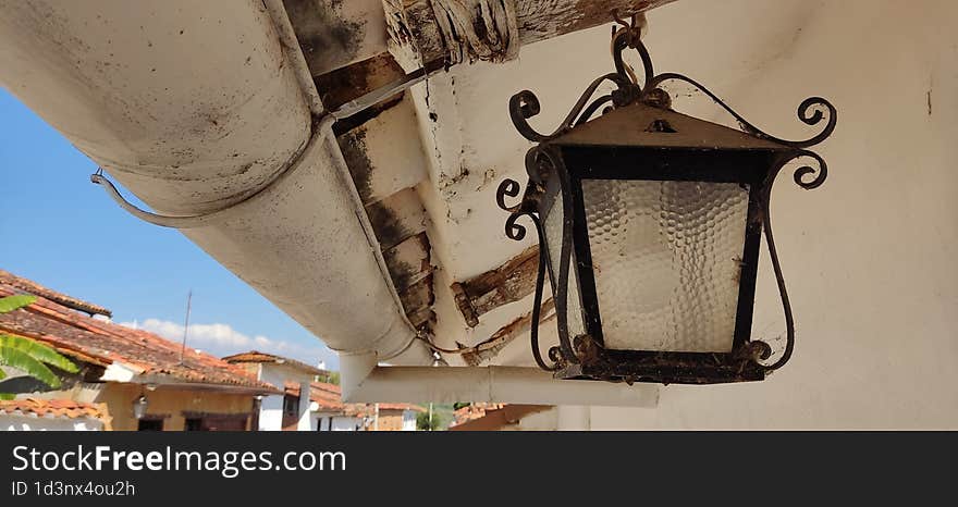 A lamp adorns a house in a town in northeastern Colombia.