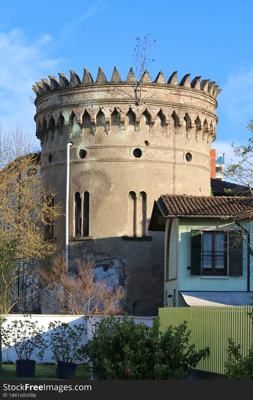 Antique Crenellated Tower In Modena, Italy