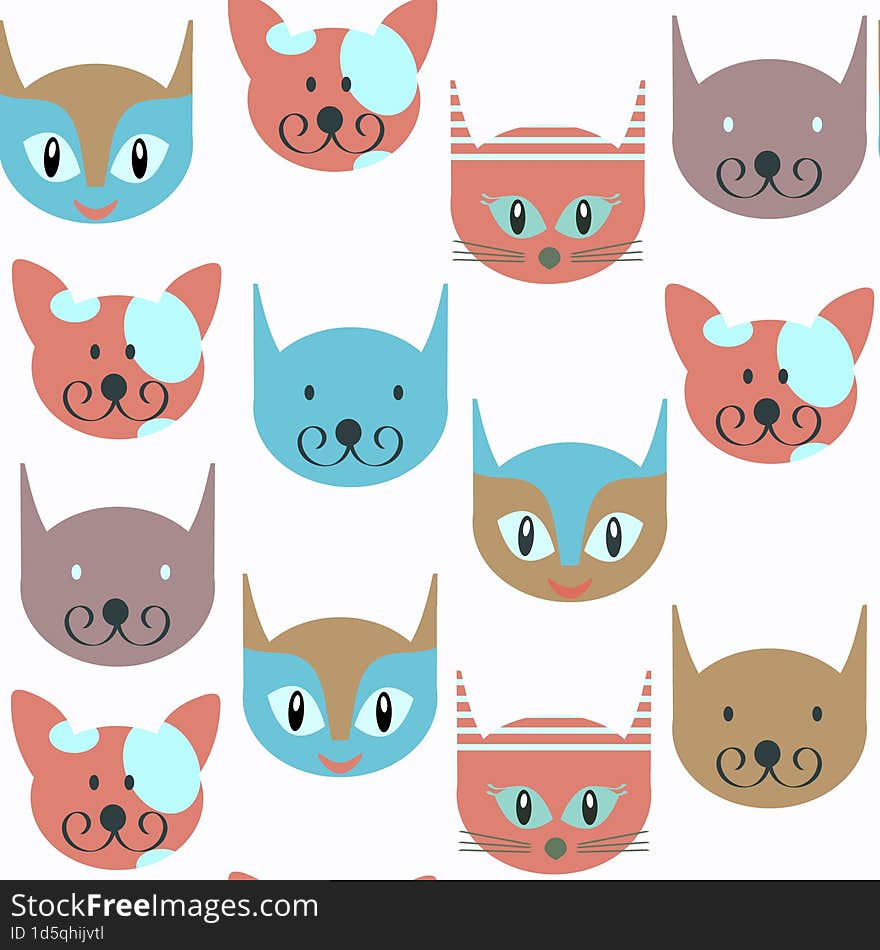 Cat animals seamless pattern. Cute background for design surfases