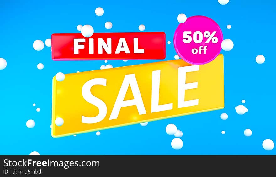 SUPER SALE 50 percent off with bule background illustration 3D rendering