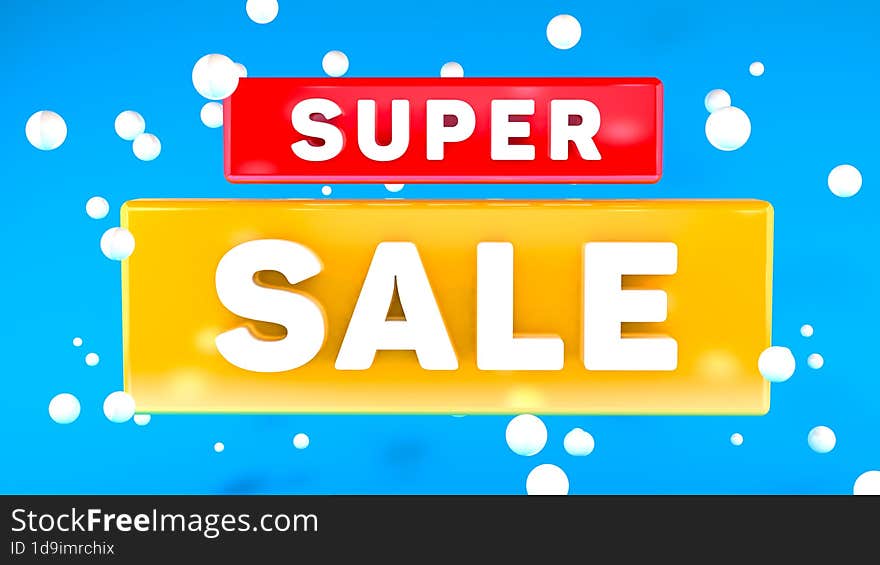 SUPER SALE with bule background illustration 3D rendering