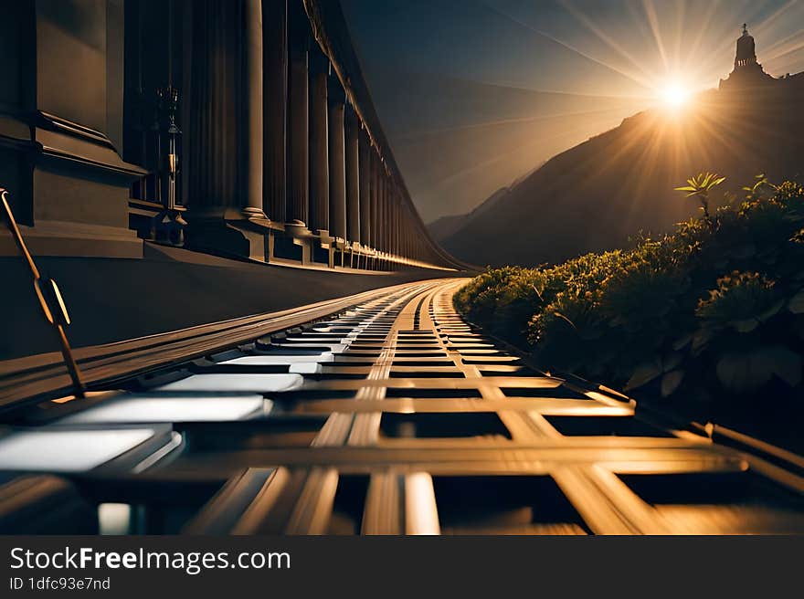 Sunset view of a wooden bridge