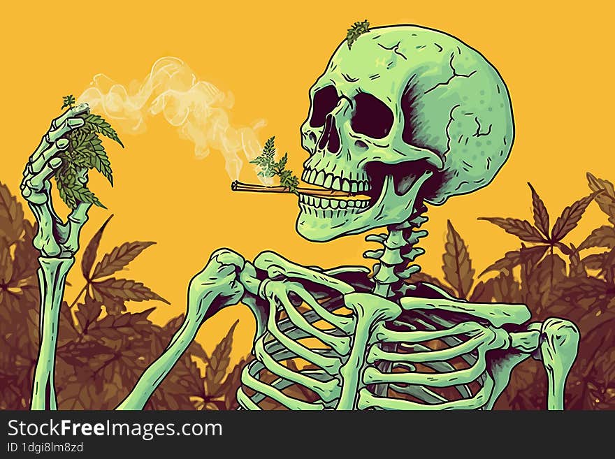 skeleton smoking cannabis/marijuana, emphasizing the potential health risks associated with the drug. ai generative