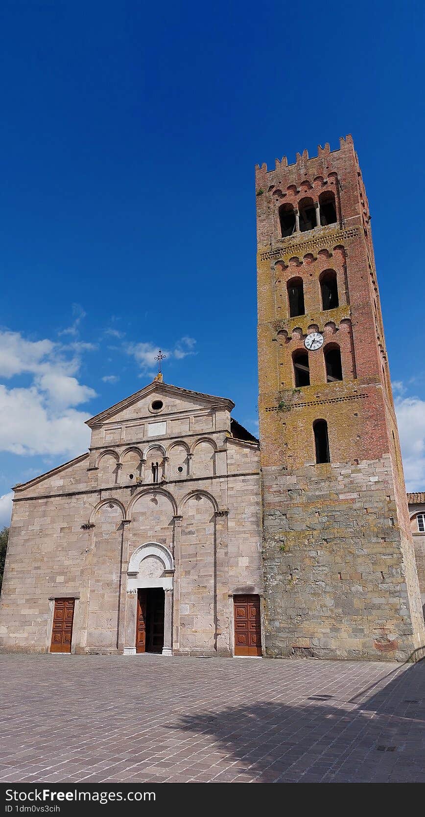 The asymmetrical facade, of  Capannori cathedral, in the province of Lucca