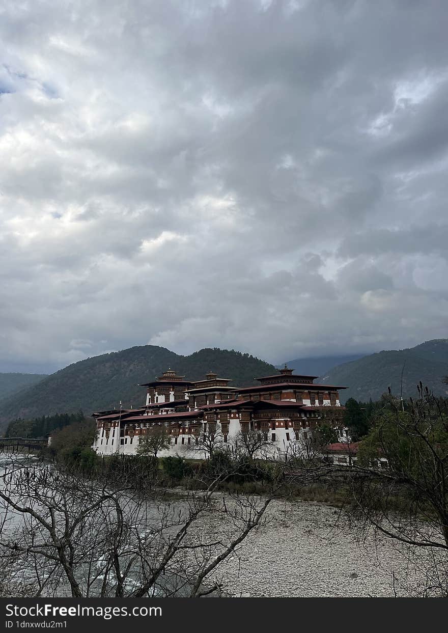 Punakha Dzong Which Is Located In Bhutan. Punakha Is One Of The Tourist Destination In Bhutan