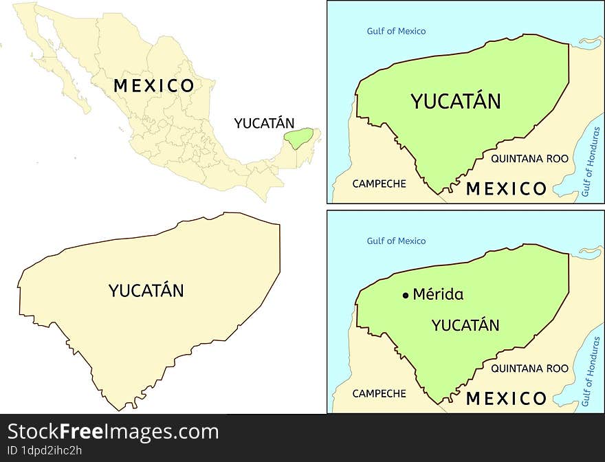 Yucatán & x28 Yucatan& x29  state location on map of Mexico