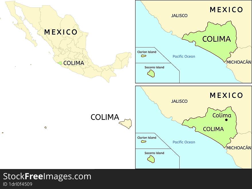 Colima state location on map of Mexico