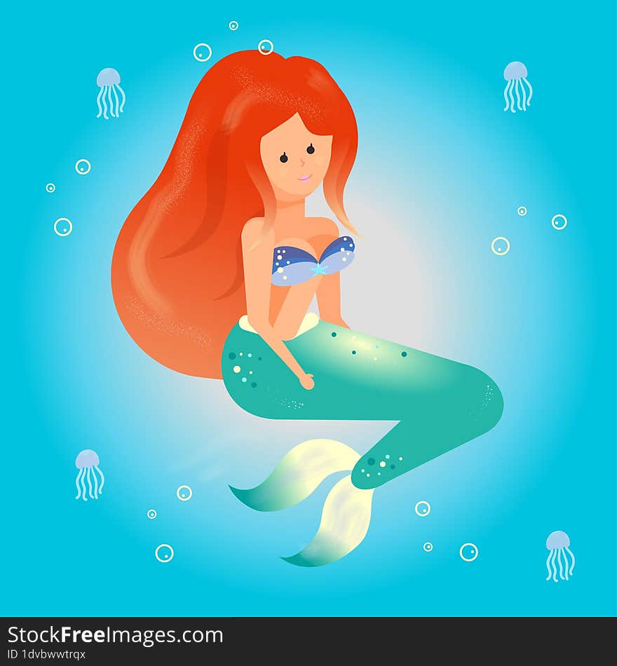 Mermaid illustration. Vector image. Work done in adobe illustrator