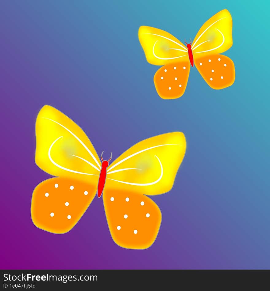 Yellow Butterflies Flying Design With Blue Background