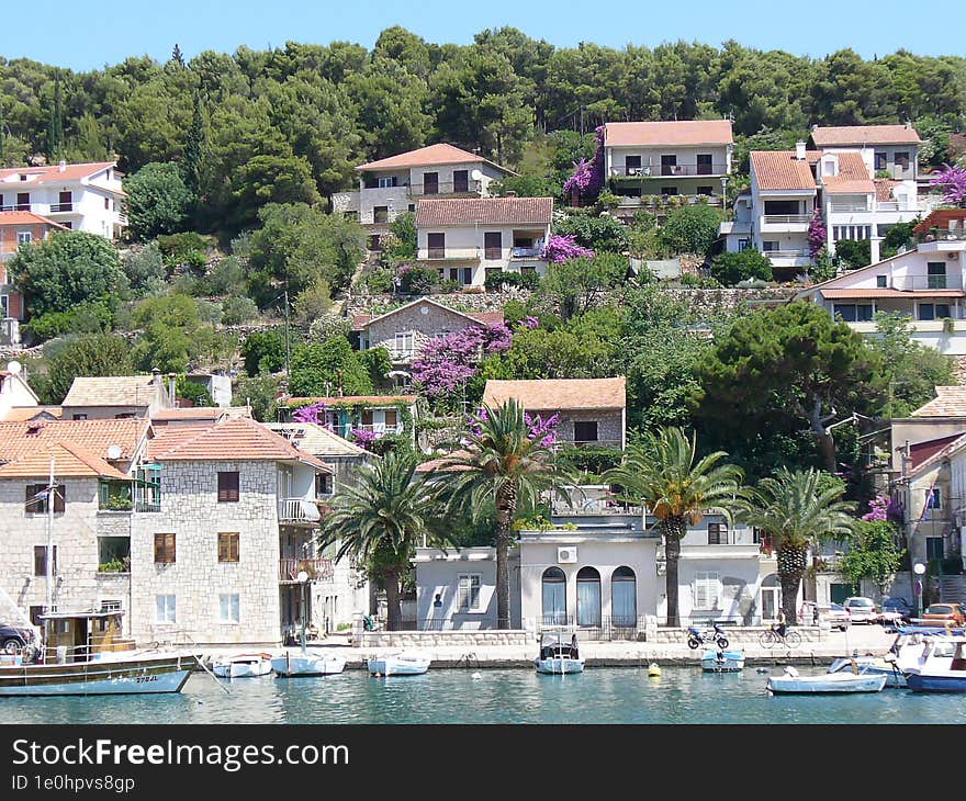 Croatian City View With Buildings And Boats From The Sea, Postcard