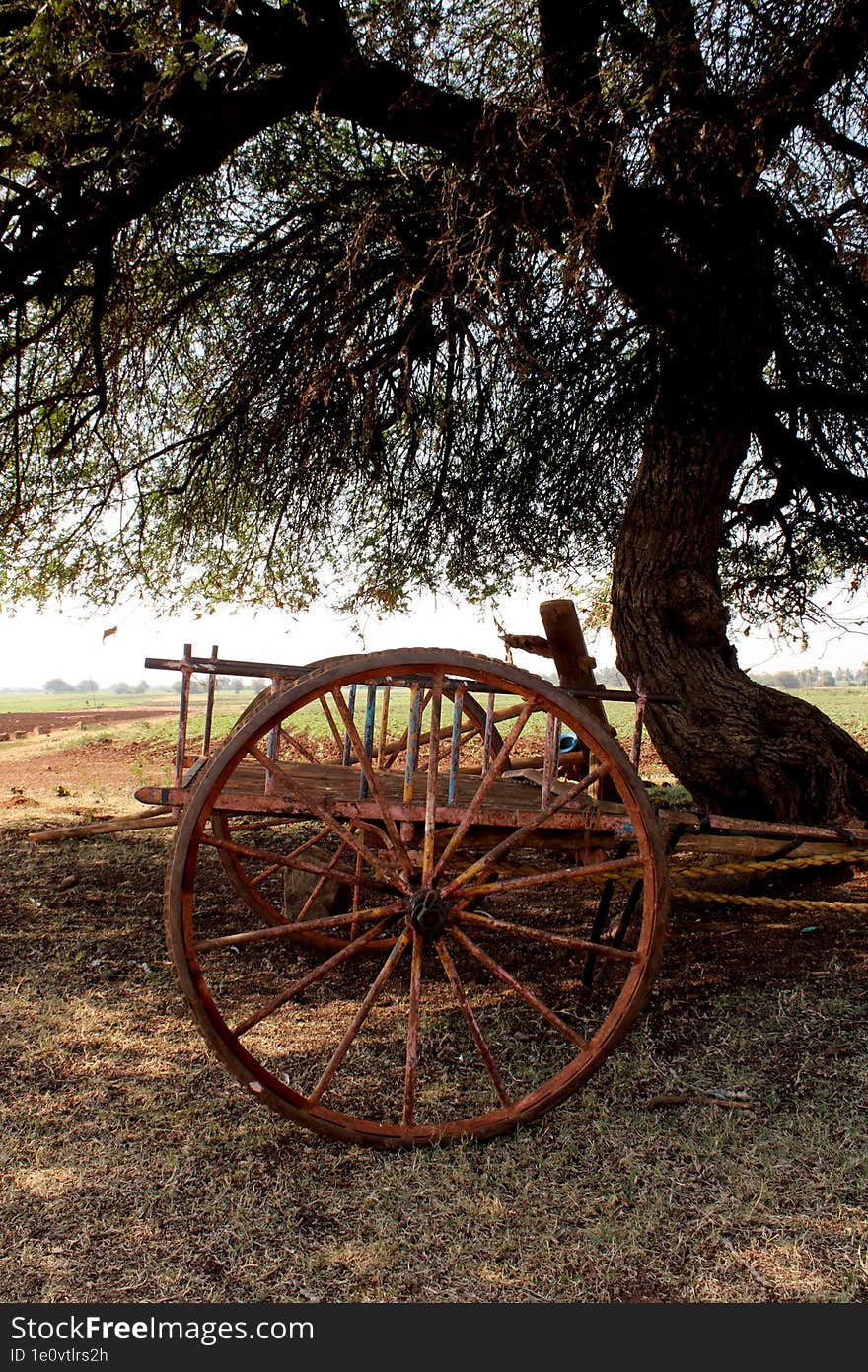 Close-up Of Empty Vintage Wagon Cart