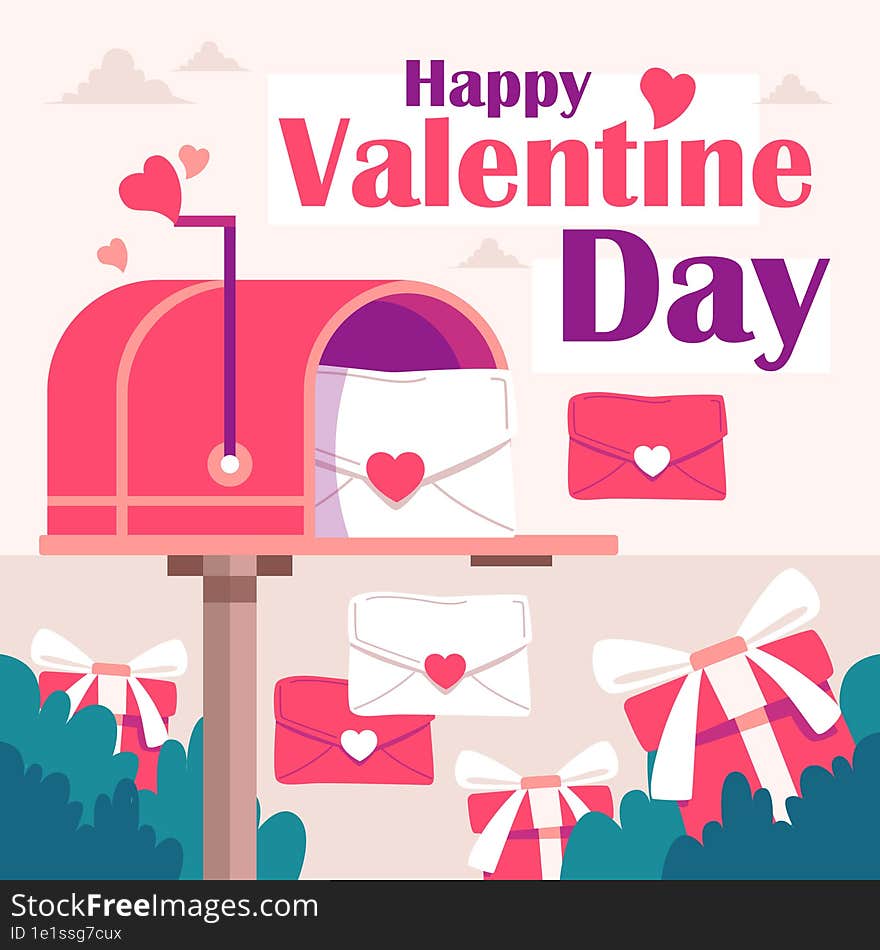 Valentine Concept Illustration Design With Mail Box. Holiday Banner, Web Poster, Flyer, Stylish Brochure, Greeting Card, Cover. Ro