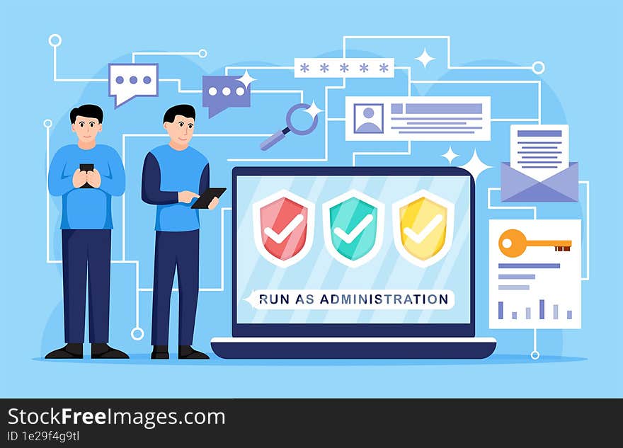 Digital data protection design illustration. Cyber security illustration background. Cloud computing network safety concept