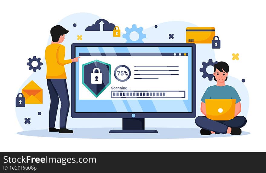 Digital data protection design illustration. Cyber security illustration background. Cloud computing network safety concept