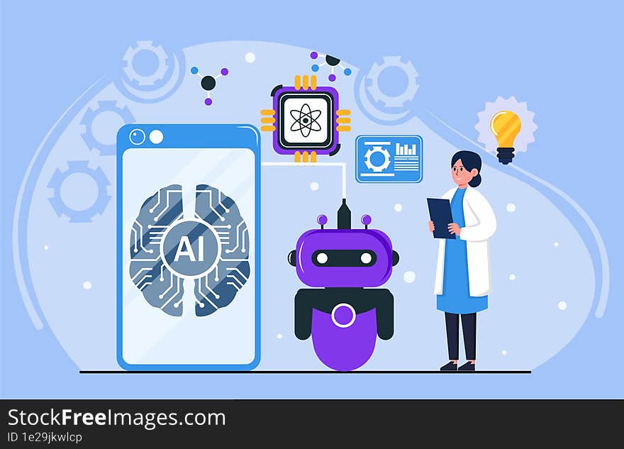 Artificial intelligence design illustration. AI technology and cyber background and banner. Futuristic technology service and comm