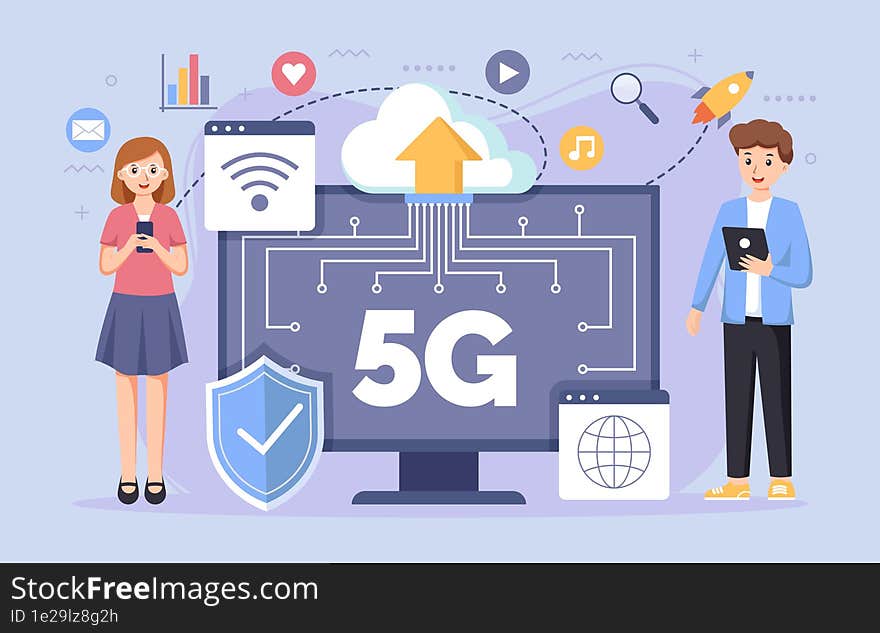 Mobile Wireless 5th Generation Technology Background Design Illustration. 5G Banner Of Wireless System, Internet Of Things, Big Da