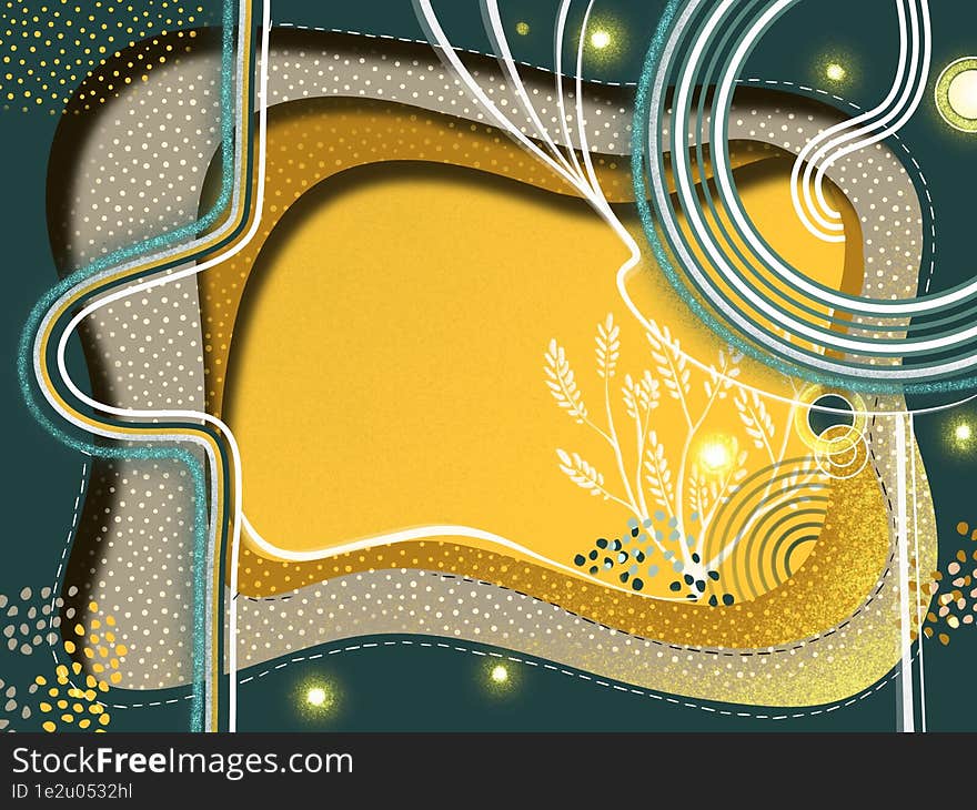 Abstract Background  Frame On Green, Yellow Colors With Dots And Line