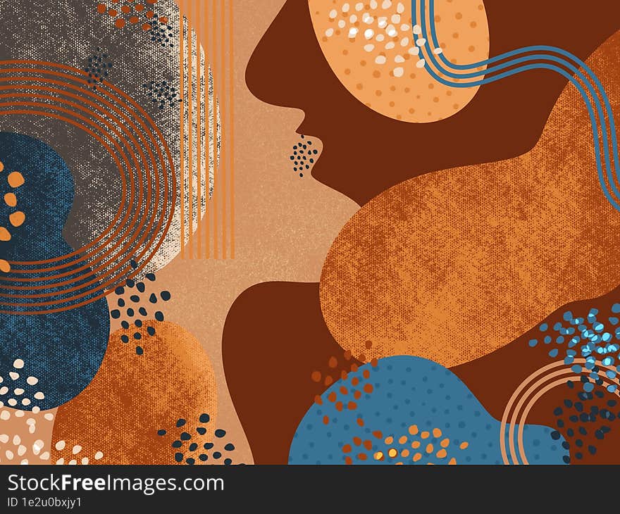 Abstract  face background on grange colors with dots and line