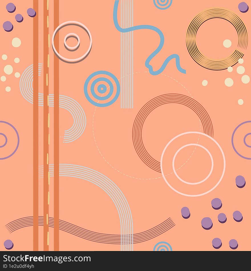 Abstract Background On Pastel Colors With Dots And Line Seamless Pattern