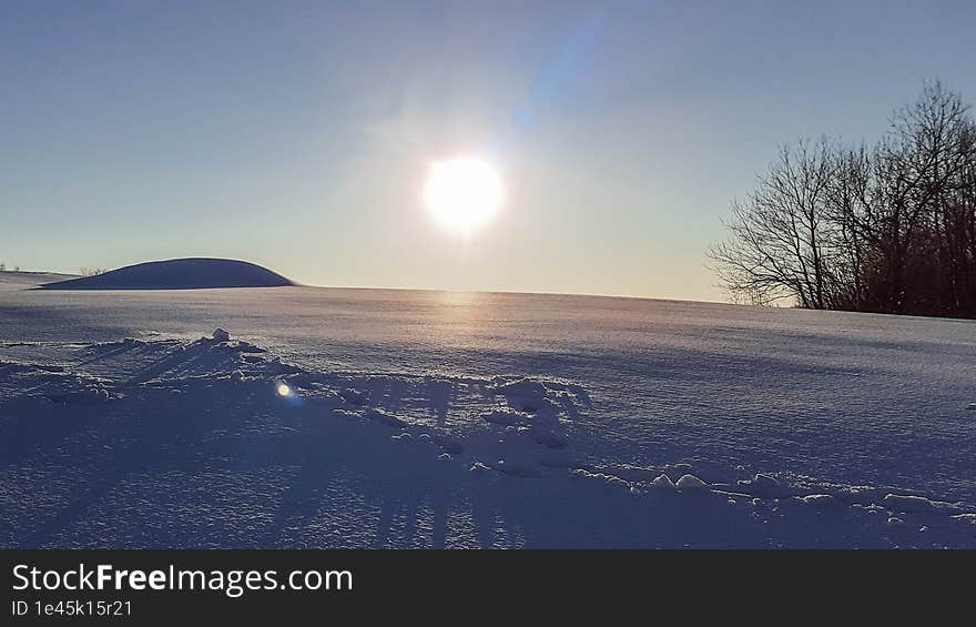 Sunset On Snow At Winter Walk