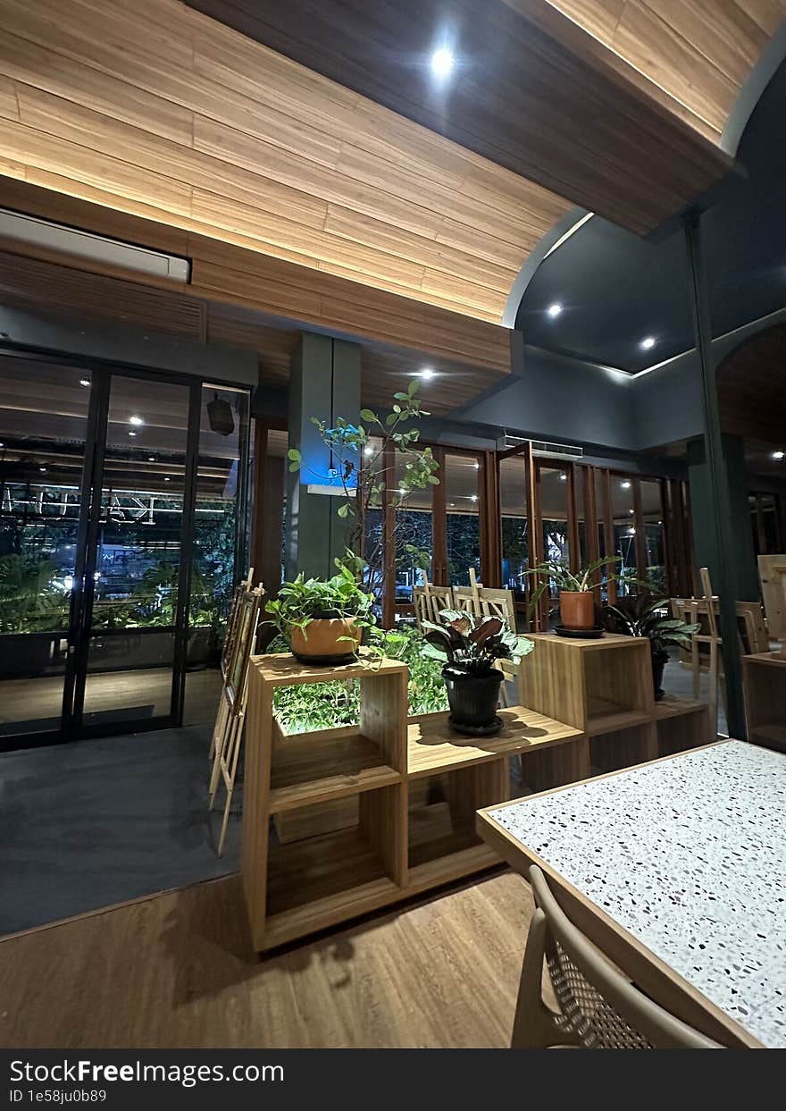 Wooden Partition Shelves in A Restaurant