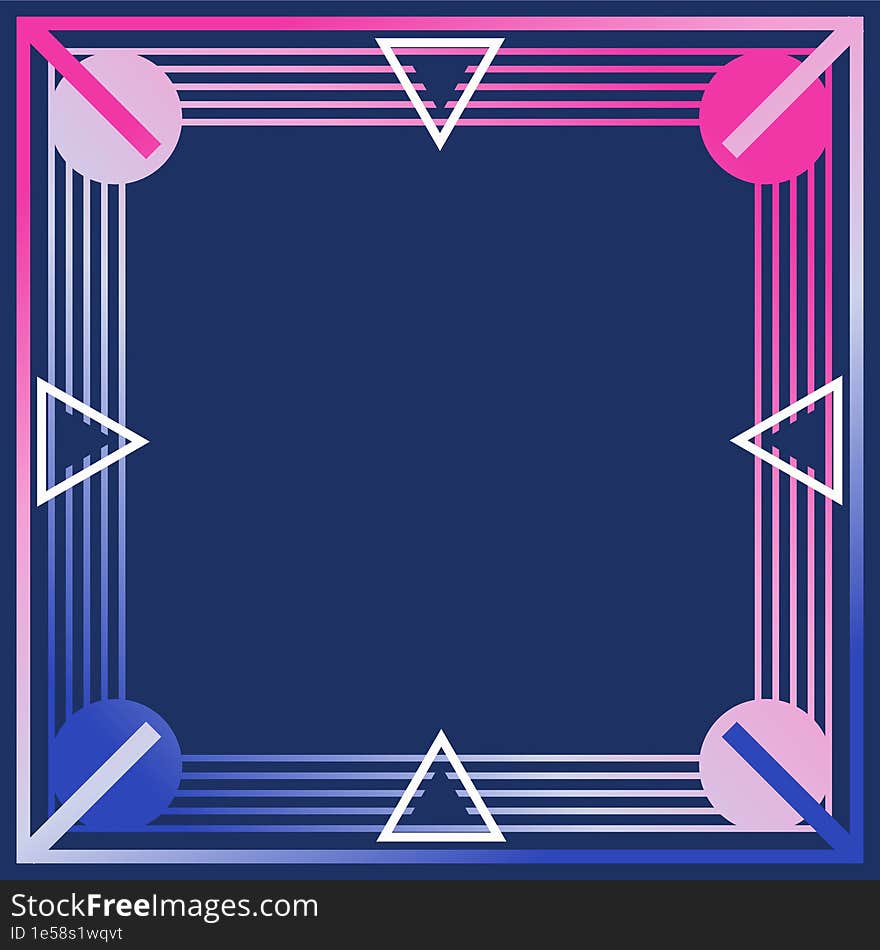 Neon Retro Style Wireframe Boarder Template, Blue And Pink Gradient, Navy Blue Background