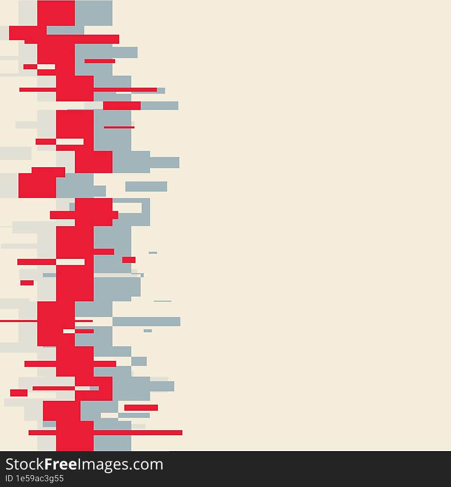 Retro Style Red and Grey Glitched Line, Vertical Art work