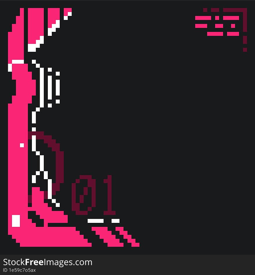 Cyberpunk Styled 8bit Pixelated Interface Border Template Illustration, Magenta