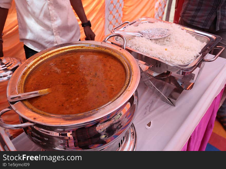 Indian vegetable food during wedding season to serving with people