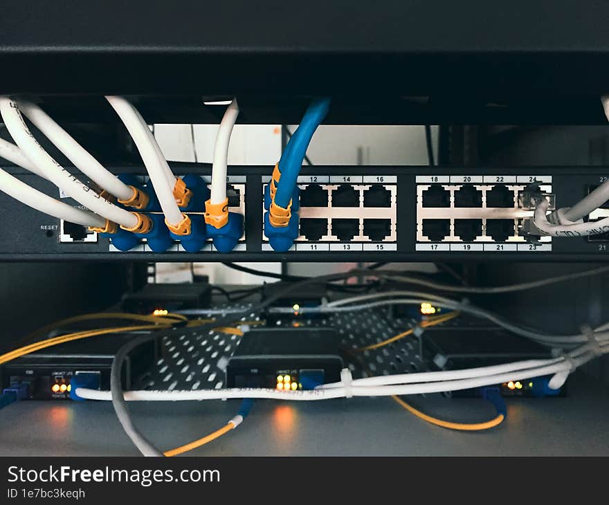 RJ45 Lan Cables Connected To Data Center