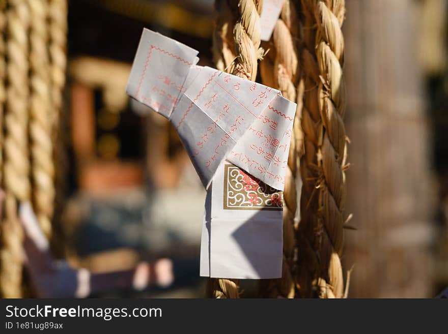 Omikuji Wrapped on Hemp Straw Ropes