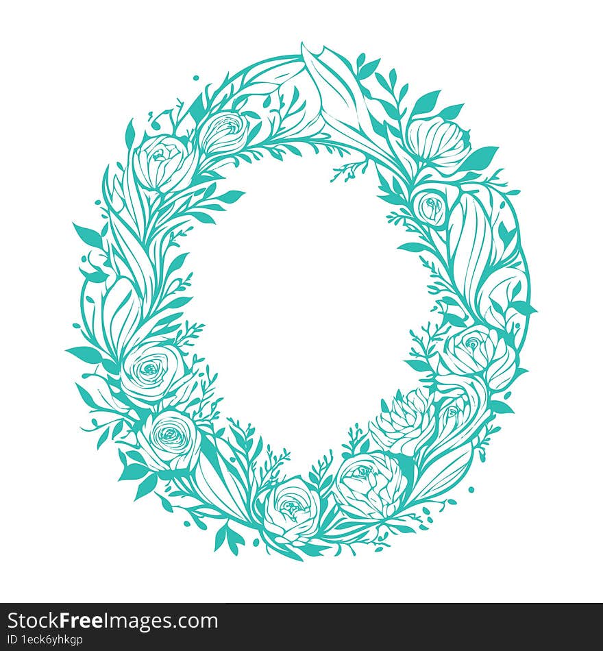 Circle Floral Frame Leaf Illustration