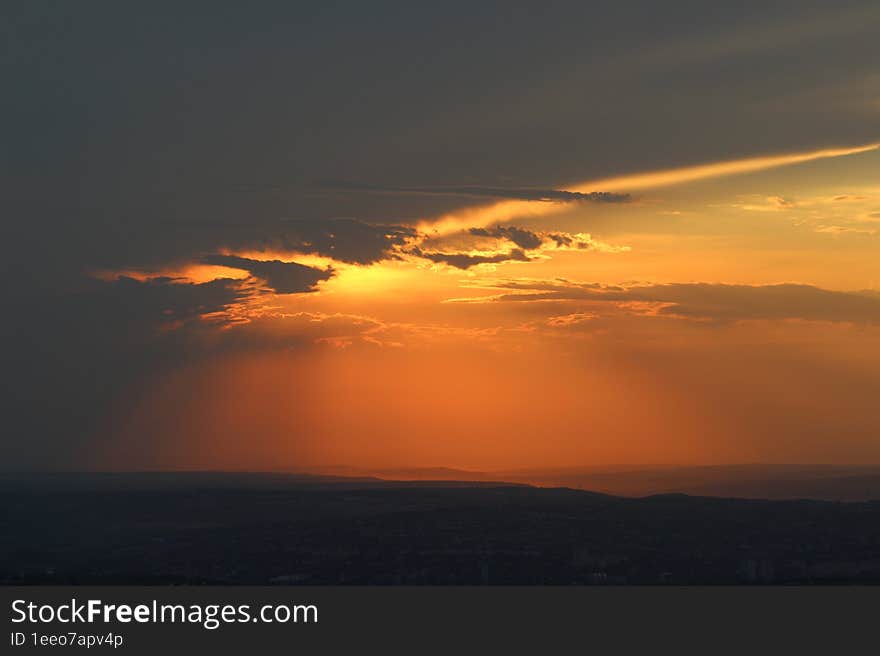 A gorgeous summer sunset enveloped by the beauty of the clouds.Ideal photo for replace the sky in Photoshop. Iasi. A gorgeous summer sunset enveloped by the beauty of the clouds.Ideal photo for replace the sky in Photoshop. Iasi