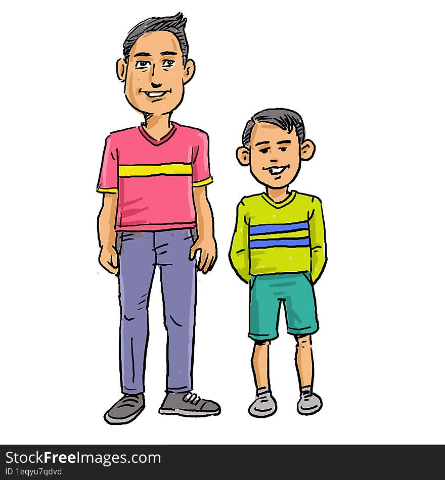 Cartoon of the two boys standing, Short and Tall men.