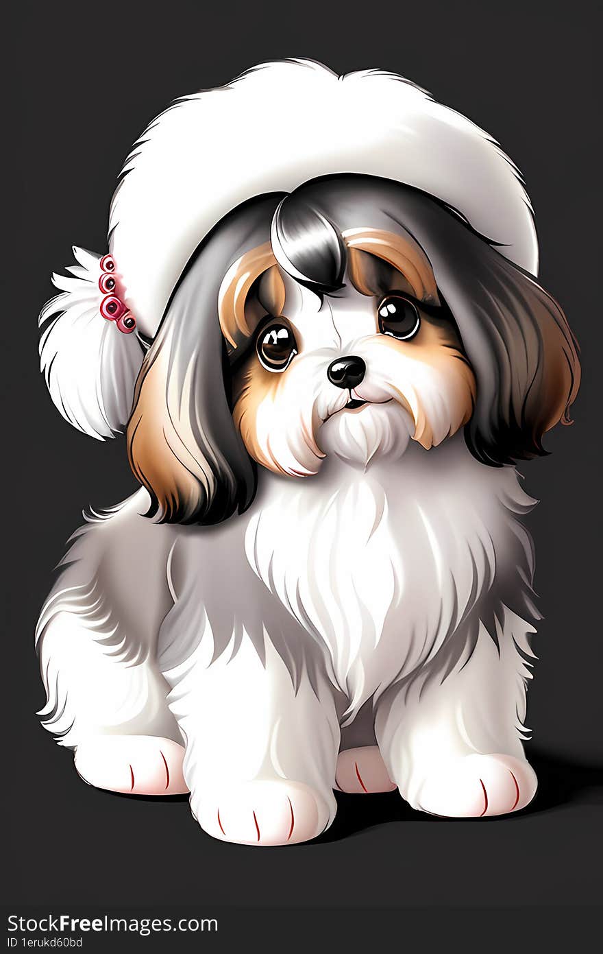 Adorable Baby Tibetan Terrier Watercolor Painting With Hat