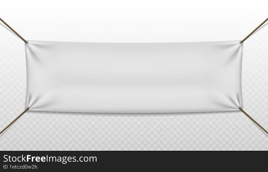 White Textile Banners With Folds, Blank Hanging Fabric Mockup, Design Elements For Advertising, Web Site, Flyers, Posters, Sale An