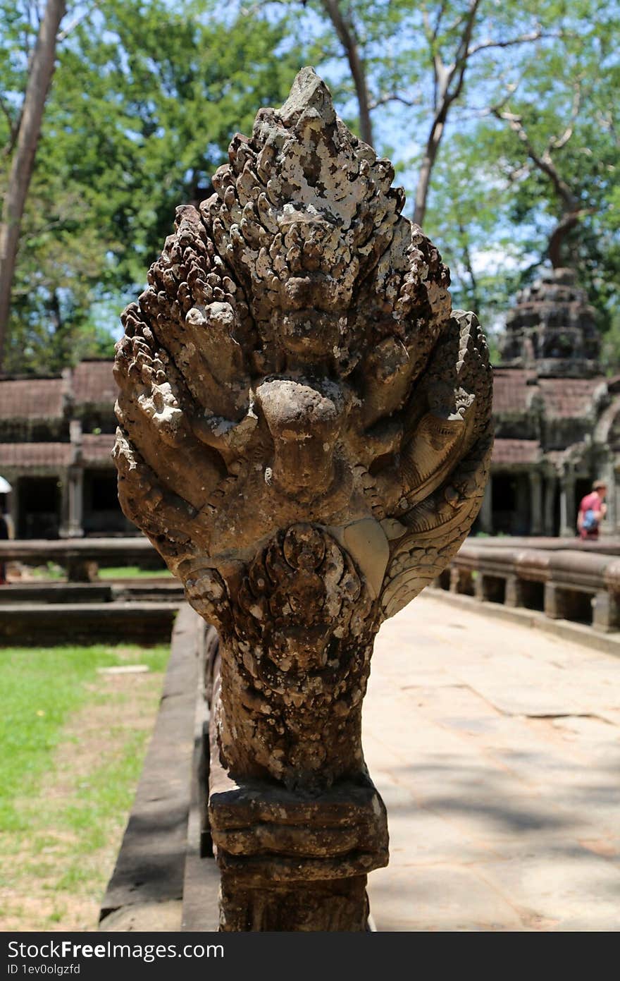 Stone statues, ancient civilization. Phnom Penh-Siam Reap-Angkor Wat.Siem Reap City