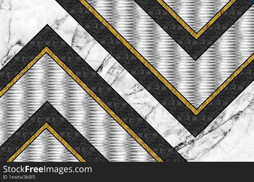 3d Abstract Mural Wallpaper Geometric Marble Shapes. Goden, Black And Gray Triangles Shapes. For Modern Home Wall Decor