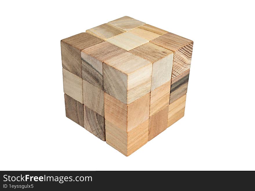 Cube Wooden Toy Made With Wooden Cubes. Graphic Elements And Shapes