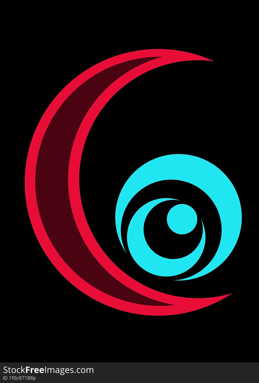 Graphic Elements In Turquoise And Red,geometric Shapes Of The Moon And Circles For Your Designs And Ideas