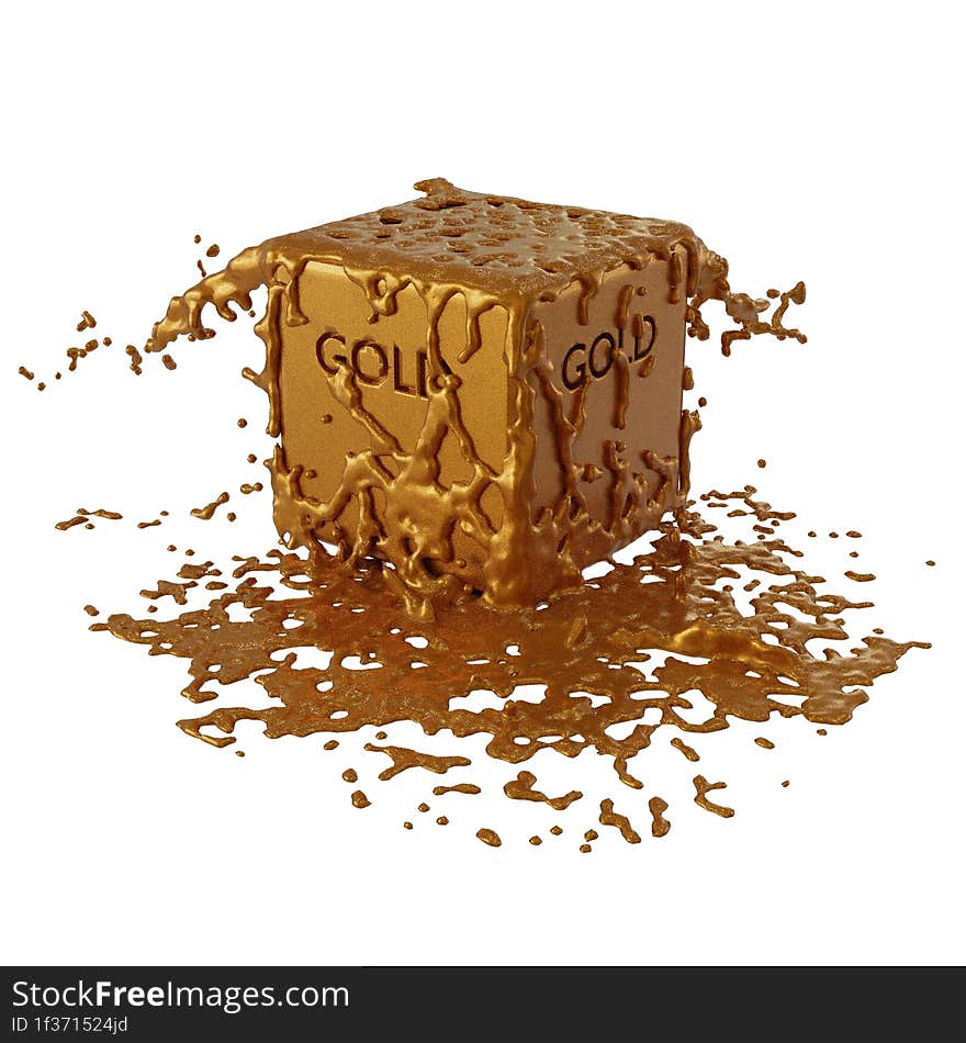 Gold Cube with liquid gold.