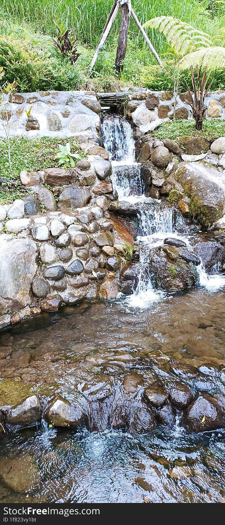 Small waterfall with small stream nature