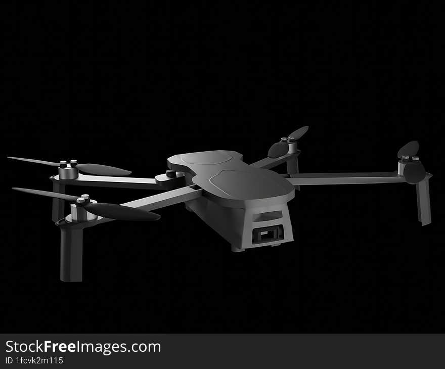 Drone on Black Background Image. 3D Render