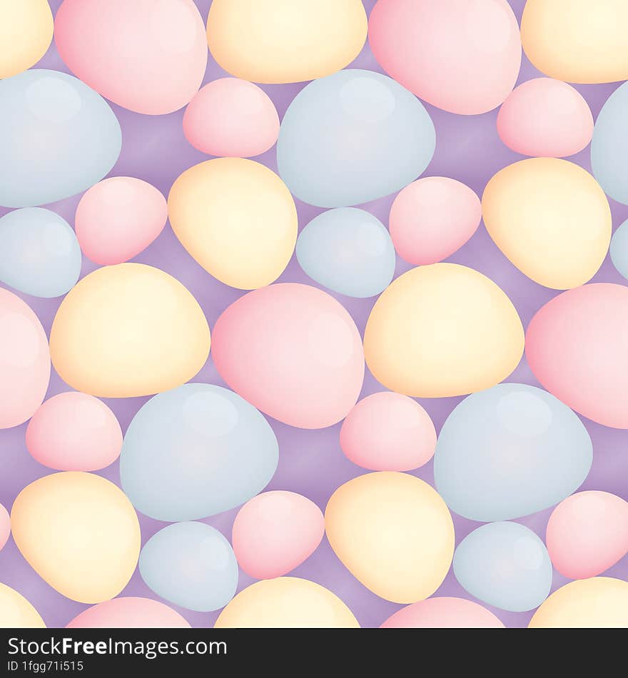 Seamless Pattern With Colorful Pebbles. Abstract Background With Stones In Gentle, Pastel Colors