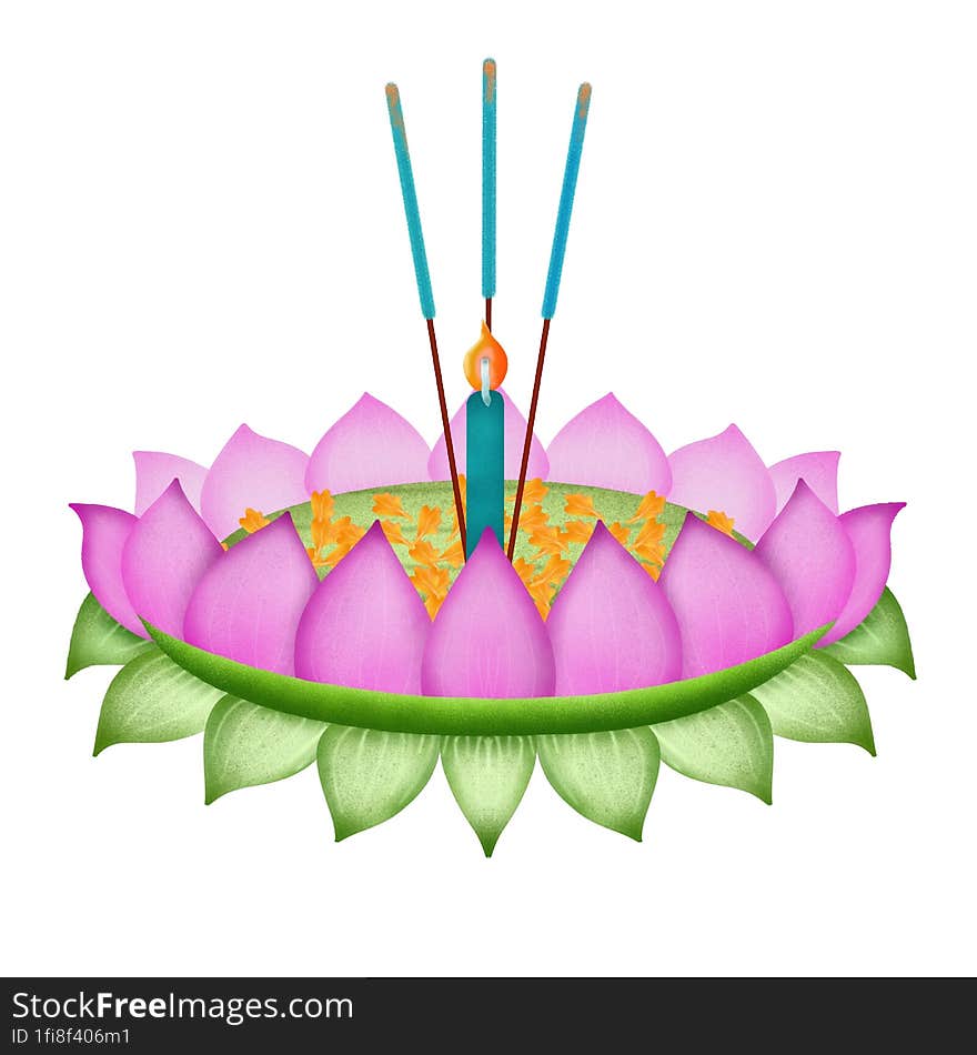 Loy krathong Festival at temple fair. We use lotus make krathong.