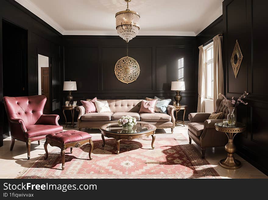 Community Room of Moorish Marvel This interior design showcases a Community Room moorish marvel that incorporates elements to emph