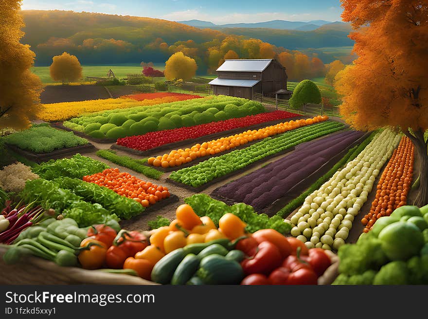 The image depicts a farm table overflowing with a variety of freshly harvested vegetables. The table is made of rustic wood and is covered with a colorful checkered tablecloth. On top of the table, there are numerous vegetables arranged in rows and piles. The vegetables include tomatoes, cucumbers, carrots, bell peppers, and eggplants, among others. Some of the vegetables still have their stems attached, while others have been trimmed. The colors of the vegetables are vibrant, ranging from deep reds and purples to bright greens and yellows. The image conveys a sense of abundance and natural beauty, capturing the essence of a successful vegetable harvest on a farm. The image depicts a farm table overflowing with a variety of freshly harvested vegetables. The table is made of rustic wood and is covered with a colorful checkered tablecloth. On top of the table, there are numerous vegetables arranged in rows and piles. The vegetables include tomatoes, cucumbers, carrots, bell peppers, and eggplants, among others. Some of the vegetables still have their stems attached, while others have been trimmed. The colors of the vegetables are vibrant, ranging from deep reds and purples to bright greens and yellows. The image conveys a sense of abundance and natural beauty, capturing the essence of a successful vegetable harvest on a farm.