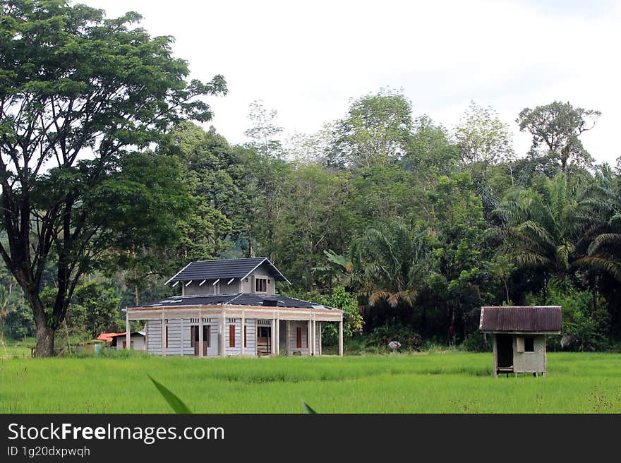 unique house in the countryside full of rice fields and hills. unique house in the countryside full of rice fields and hills