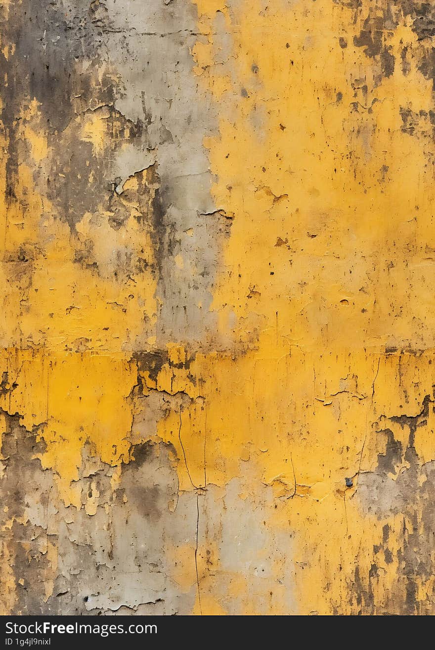 Yellow painted chipped weathered concrete wall texture