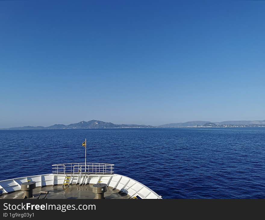 View from ferry over Zakynthos island, Greece